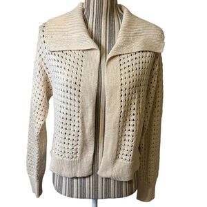 Universal Thread Cardigan Medium Cream Open-Knit Shawl Long Sleeve Cotton Collar